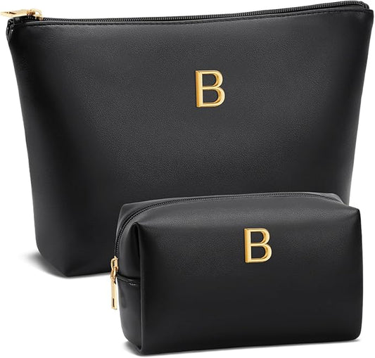 Valentine's Day Gifts for Women Girlfriend Initial Makeup Bag for Teen Girls Personalized Gifts for Friend Teacher Mom Wife Cosmetic Travel Toiletry Bag(Black,B)