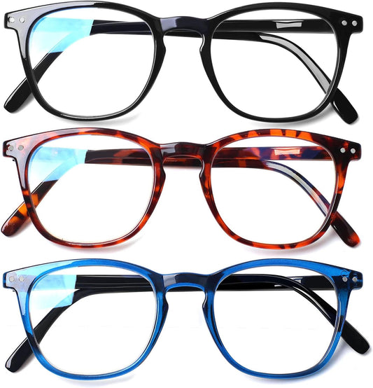 Henotin 3-Pack Blue Light Blocking Reading Glasses,Spring Hinge Computer Readers for Men Women,Anti UV Ray Filter Eyeglasses (3 Mixed Color, 3.0)