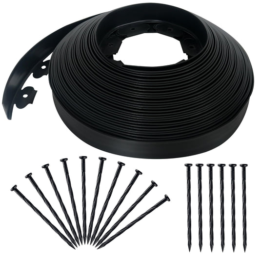 Quibbay 2 Inch x 100FT Landscape Edging Border with 150 Anchoring Spikes, No Dig Garden Border Edging Kit, Plastic Flexible Edging for Landscaping Garden Flower Beds Lawn Yard Paver Pathway, Black