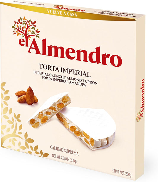 El Almendro Turrones, Turron Nougat, Torta Imperial with Almonds & Honey Candy, Crunchy Torrone From Spain, Traditional & Authentic Spanish Brittle, Dessert, Gluten Free, Great Snack with Coffee or Tea 1 Box, 7.05 oz.