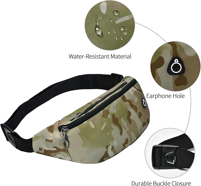 Fanny Packs for Men and Women, Waterproof Sports Waist Pack Bag for Travel Hiking Running Hands-free