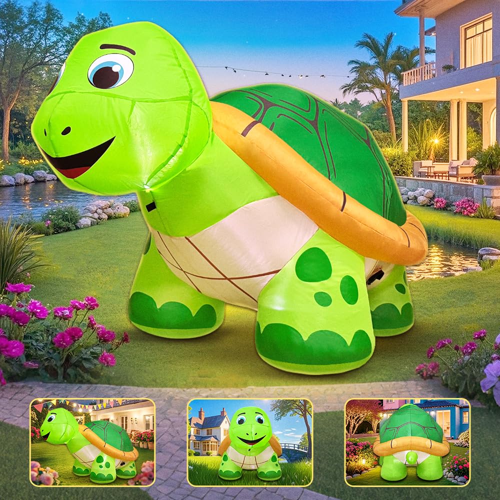 5 FT Tortoise Inflatable Decoration, Spring Inflatable Blow Up Animal Decorations Built LED Lights for Outdoor Yard Farm Lawn Holiday Garden Birthday Party