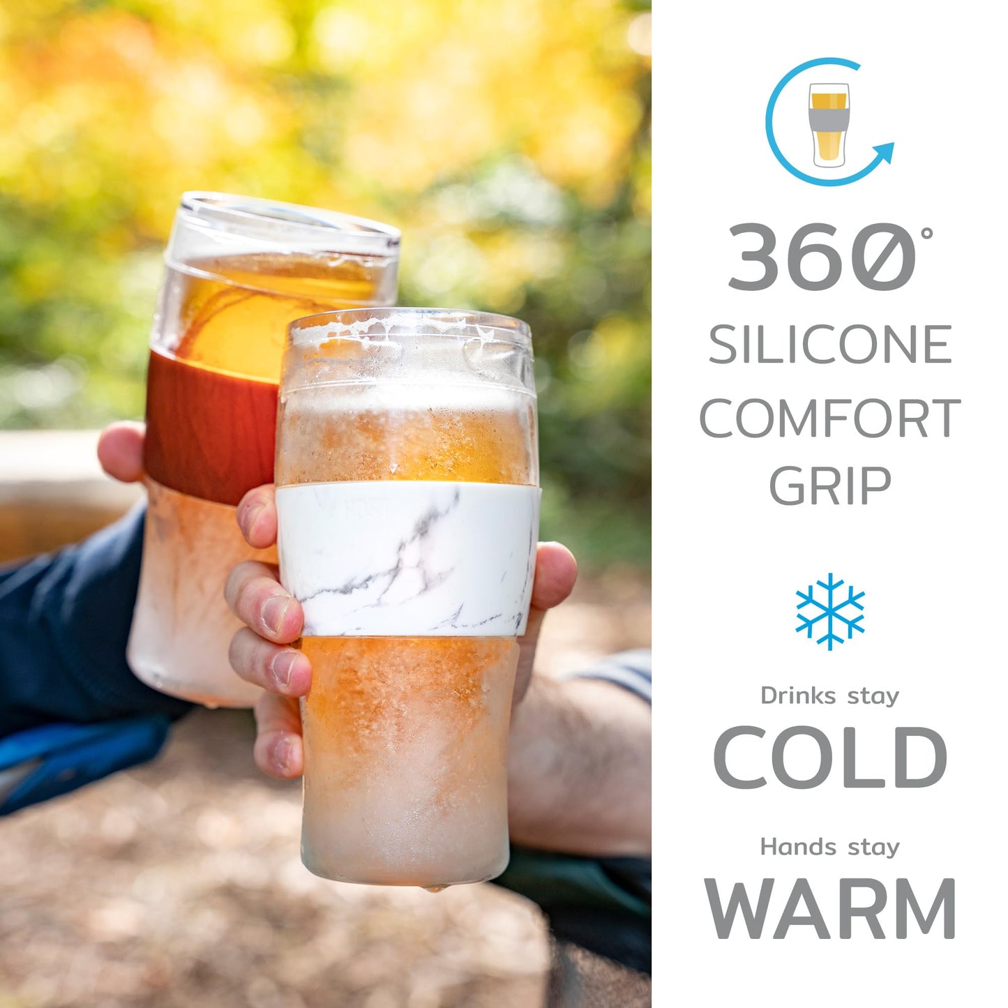 Host Freeze Beer Glasses, Freezable Beer Gifts for Men, Double Wall Insulated Pint Set, Tumbler for Cold Drinks, 16, Set of 2, Gray