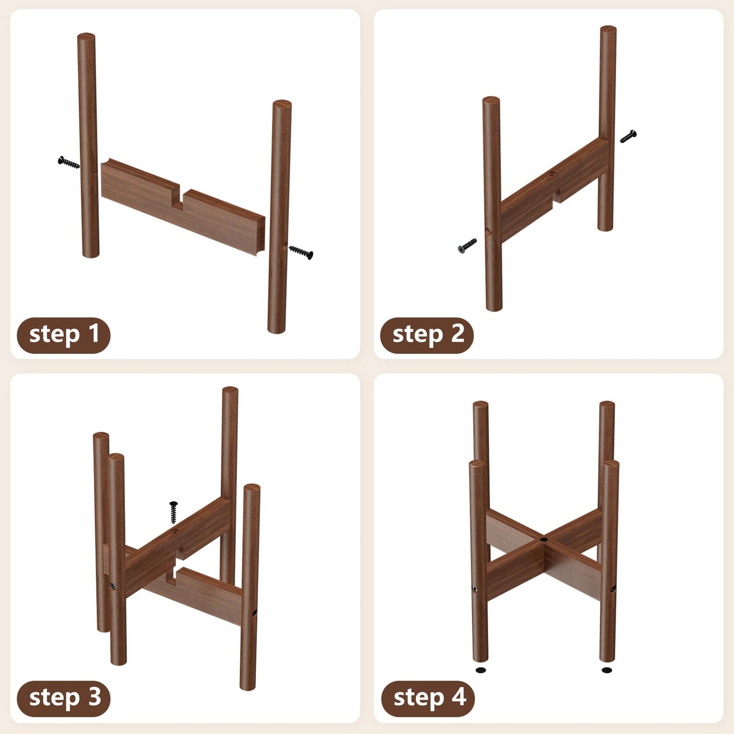 ALIGADO Bamboo Plant Stand Indoor, for Up to 10 Inch Pots, Built to Fit Corners, Sturdy & Stable Design, Walnut Finish