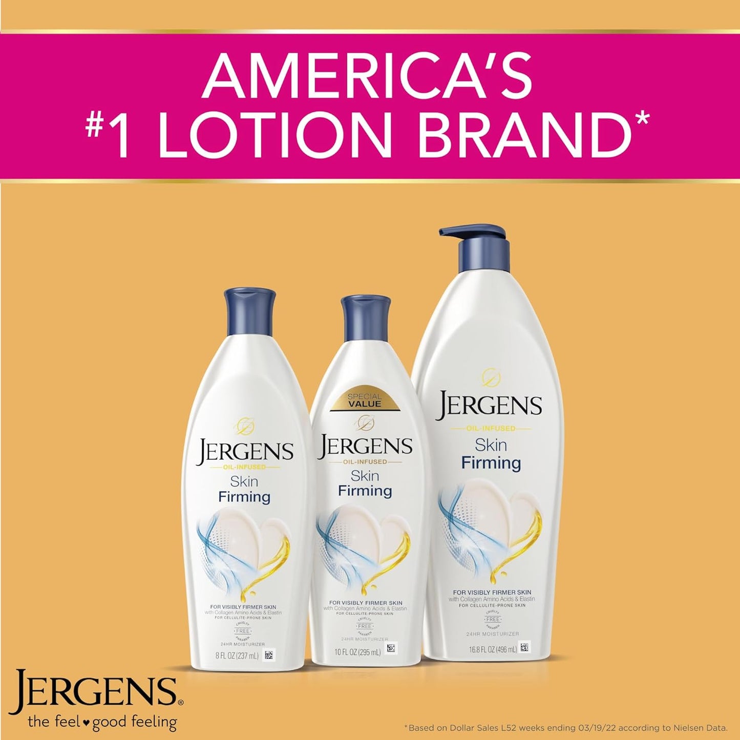 Jergens Skin Firming Body Lotion for Dry to Extra Dry Skin, Skin Tightening Cream with Collagen and Elastin, Dermatologist Tested, Hydralucence Blend Formula, 16.8 Oz