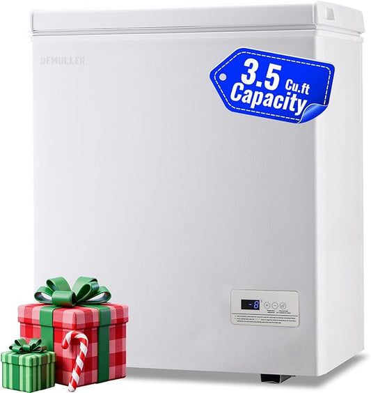 3.5 Cu.ft Chest Freezer with Electronic Panel, Accurate Temperature Display to 1 â, White Deep Freezing Machine with 2 Removable Baskets, Compact Size for Any Space