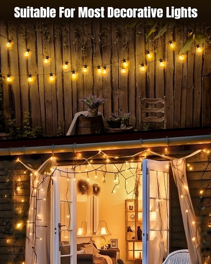 LZC Hooks for Outdoor String Lights Clips: 20 Pack Large Clear Rectangle Outdoor Light Clips Waterproof Adhesive Strips - Heavy Duty Outside Hanging Cable Rope Light Holders Organizer