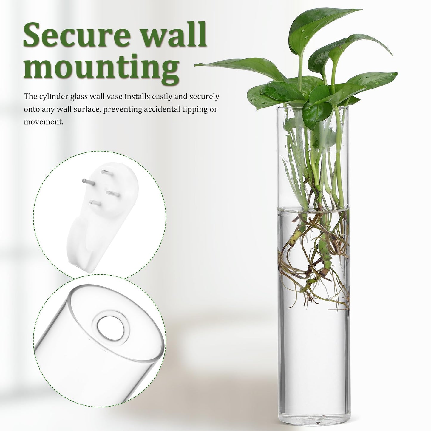LALAFINA 2pcs Large Cylinder Hanging Glass Containers Set for Wall Hydroponic Plant Propagation, Contemporary Glass Holders for Home Décor and Indoor Terrariums