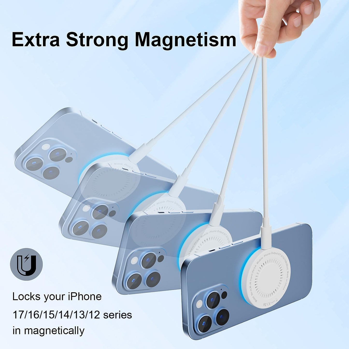 MagSafe Charger 2 Pack 15W Magnetic Wireless Charger Fast Charging Pad Compatible with iPhone 17/16/15/14/13/12 Series & AirPods 4/3/2/Pro Magnetic MagSafe Charging Pad with Dual Ports