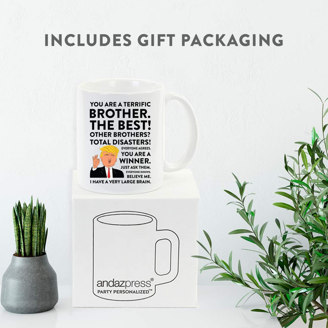 Andaz Press Funny President Donald Trump 11oz. Coffee Mug Gift, Terrific Brother, 1-Pack, Trump Brother Mug Christmas Birthday Drinking Cup Republican Birthday Gifts For Brothers
