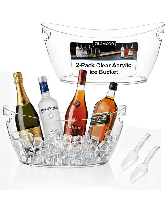 2-Pack Clear Acrylic Ice Buckets for Parties (5.5L Each) – Large Plastic Beverage Tubs with Scoops – Wine Bucket Chiller for Parties, Drink Buckets for Outdoor Events, Mimosa Bar, BBQ