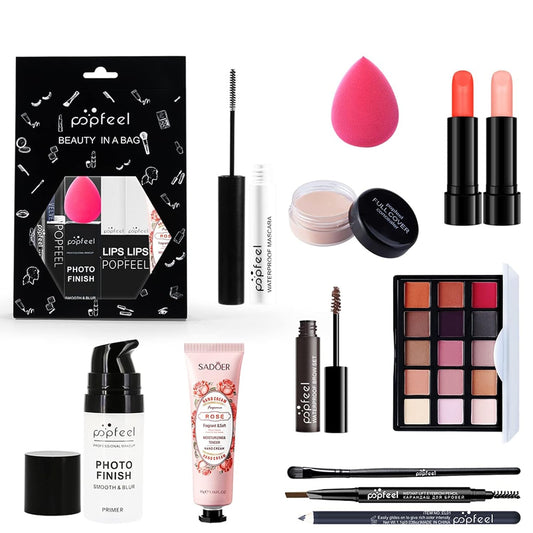 All-in-one Holiday Makeup Gift Set | Full Makeup Kit for Women Multipurpose Essential Bundle Include Eyeshadow Palette Lipstick Blush Concealer Face Powder Eyeliner Mascara Lipgloss Brush