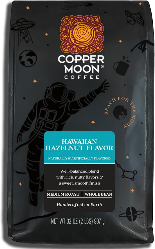 Copper Moon Medium Roast Whole Bean Coffee, Hawaiian Hazelnut Blend, 2 Lb