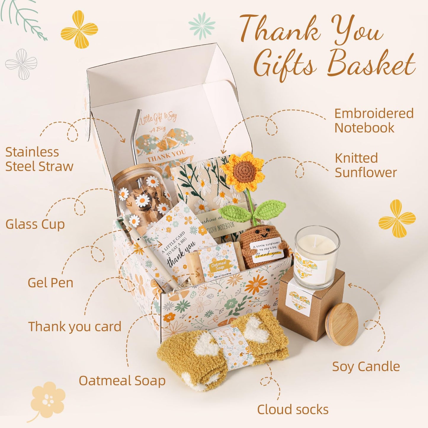 EXTALOW Thank You Gifts for Women,10PCS Teacher Appreciation Gifts,Birthday Gift Basket,Employee Appreciation Gift for Coworkers WomenTeachers Friends Mom Her Boss Nurse Secretary with Thanks Cards
