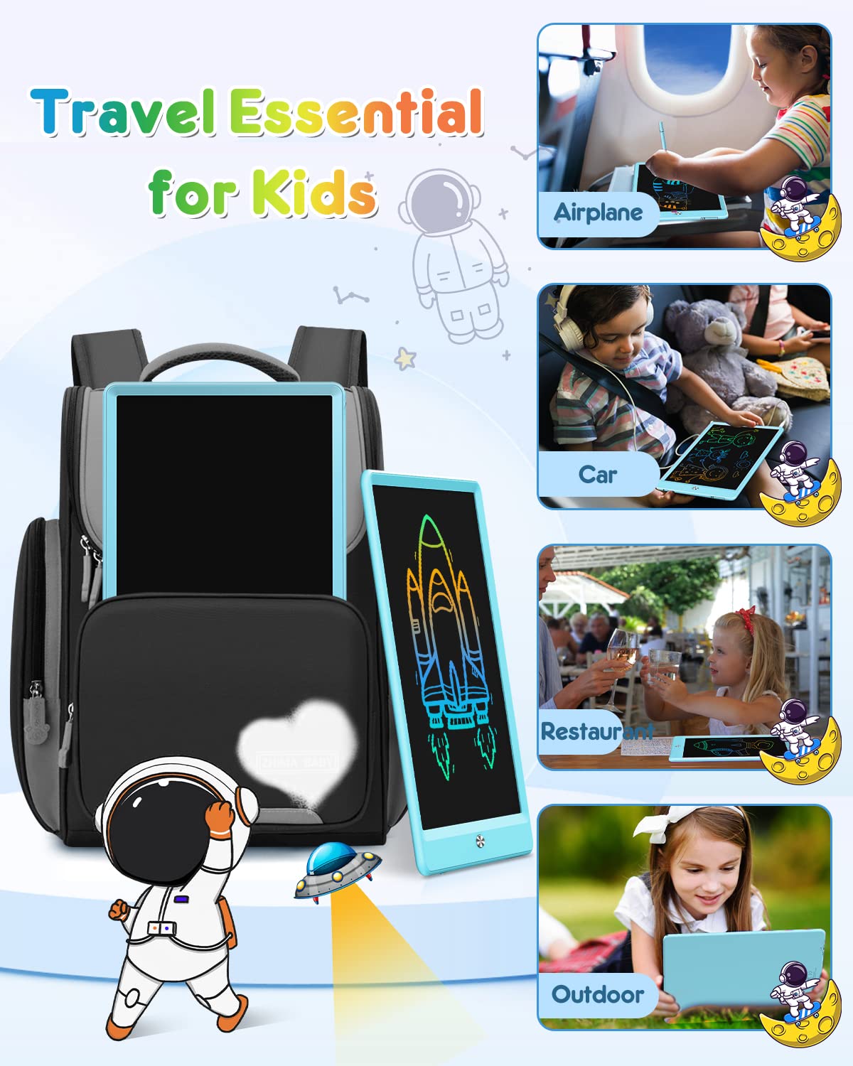 FLUESTON LCD Writing Tablet, Doodle Board Toys Gifts for 3-8 Year Old Girls Boys, 10 Inch Colorful Electronic Board Drawing Pad for Kids, Gifts for Toddler Educational Learning Travel Birthday, Blue