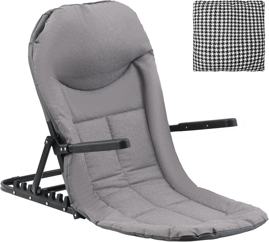 Adjustable Lifting Bed Backrest with Armrests, 7-Level Folding Sit Up Support, Portable Multifunctional Bed Chair with Pillow for Neck Head & Lumbar Support for Elderly Patients Reading Resting
