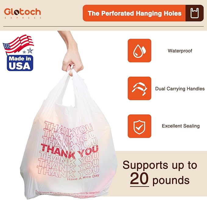 Glotoch Plastic Grocery Store Bags 84000 Count (84 Boxes,1000 Count/box) Pallet Package for Small Business, Thank You Bags with Handles for T-shirt Restaurant, Retail, Takeout, Stores, Shopping