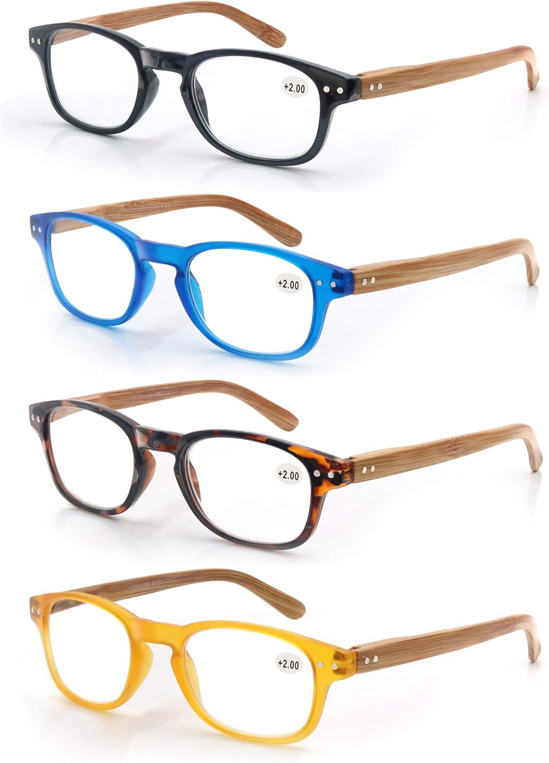MODFANS 4 Pack Reading Glasses 2.75 Fashion Wood-Look Spring Hinges Stylish Readers Men Women