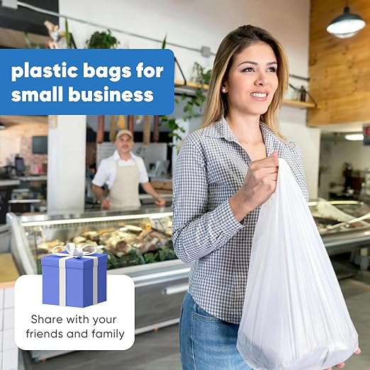 LimonLaviu Plastic Bags - 300 Pack (11.5'x 6.5" x 21') with Handles for Small Business, Restaurants, Grocery & Trash