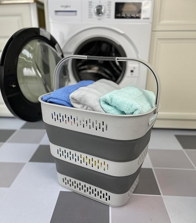 SAMMART 40L (10.5 Gallon) Collapsible Plastic Laundry Basket - Foldable Pop-Up Storage Container/Organizer â Portable Space Saving Laundry Hamper (1, Grey)