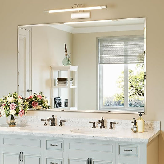 Beveled Bathroom Mirror, 28"x50" Frameless Mirror for Wall, Bathroom Vanity Mirrors for Gym, Entryway, Living Room Hangs Horizontally or Vertically