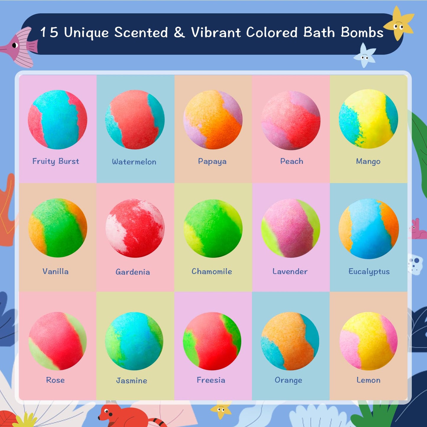 30 Kids Bath Bombs with Surprise Inside – Gift Set with 30 Unique Land & Sea Animal Toys, Fun, Educational, and Child-Safe Natural Bath Bombs with Toys, Great Gift for Kids’ Birthdays & Christmas