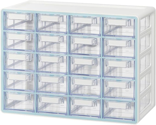 Blue Ginkgo Small 20-Drawer Cabinet â Stackable Clear Organizer for Hardware, Beads, Plastic Bricks, Office, and Craft Storage (Made in Korea, Blue)