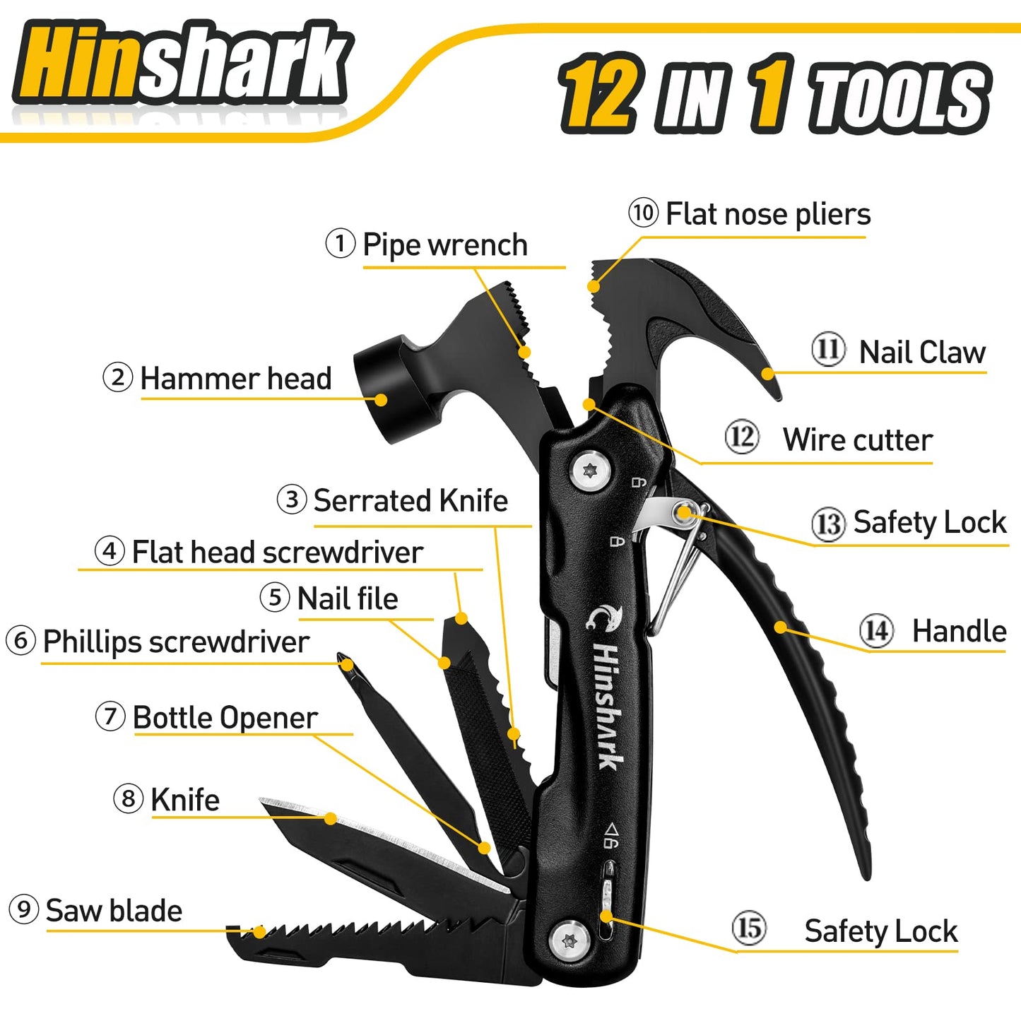 Stocking Stuffers Gifts for Men 12 in 1 Hammer Multitool, Mens Gifts for Christmas, Anniversary Birthday Gifts for Men Dad Husband Him Grandpa, White Elephant Gifts for Adults, Cool Gadgets Tools