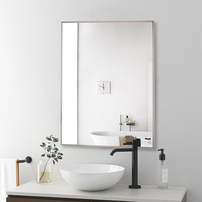 24x36 Inch Pewter Bathroom Mirror for Wall, Aluminum Frame Rectangle Rectangular Vanity Mirror, Modern Large for Bedroom, Living Room, Horizontal or Vertical