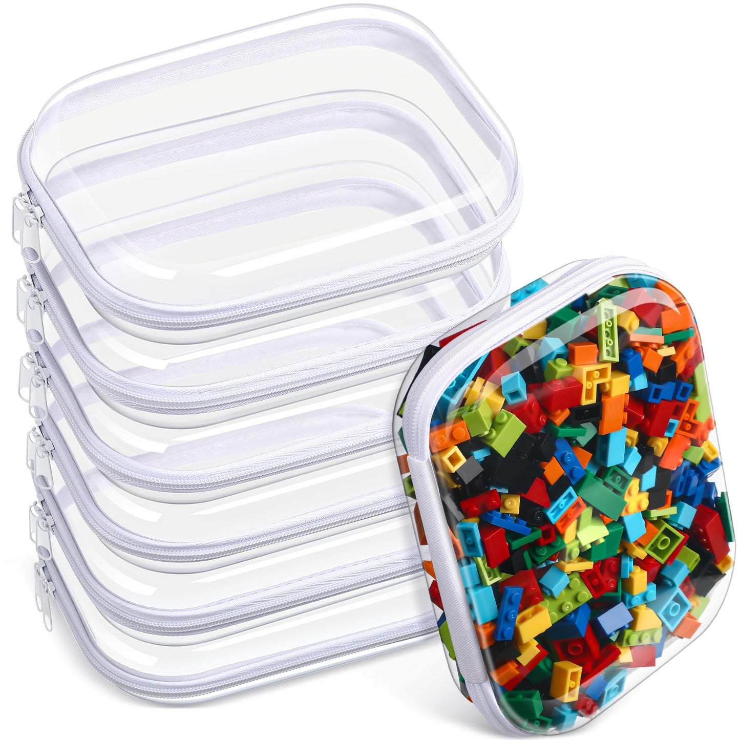 Sanwuta 6 Pcs Clear Hard Zipper Case Hard Plastic Zipper Pouches Makeup Bag Pencil Pouches Transparent Cases for Snacks Plastic Storage Organizer Box for Travel(Clear,7.87 x 5.9 x 2 Inch)