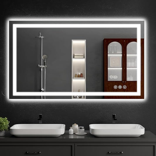 48"x32" LED Bathroom Mirror with Lights, Dimmableï¼Anti-Fogï¼Bathroom Vanity Mirror for Wall, Backlit + Front Lit, Memory Function, Shatter-Proofï¼Tempered Glass
