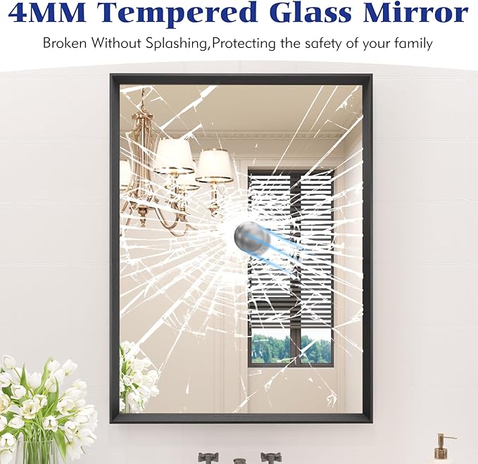 Bathroom Vanity Mirror 48x36 Inch, Matte Black Rectangle Bathroom Mirror, Anti-Rust, 4MM Tempered Glass, Wall-Mounted Mirror, Hangs Horizontally or Vertically for Bathroom & Bedroom