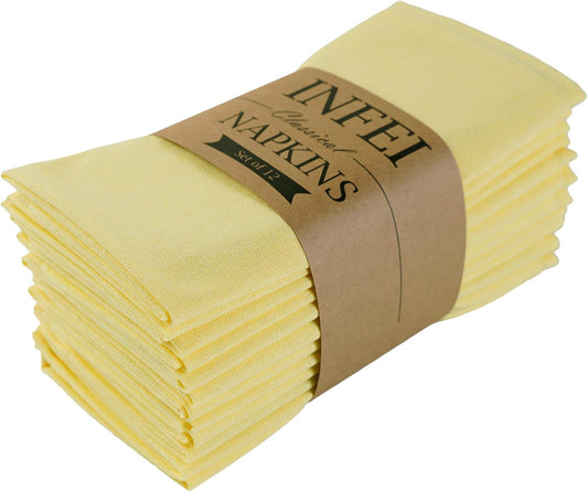 Solid Color Linen Blended Thin Dinner Cloth Napkins - Set of 12 (40 x 40 cm) - for Easter Events & Home Use (Yellow)