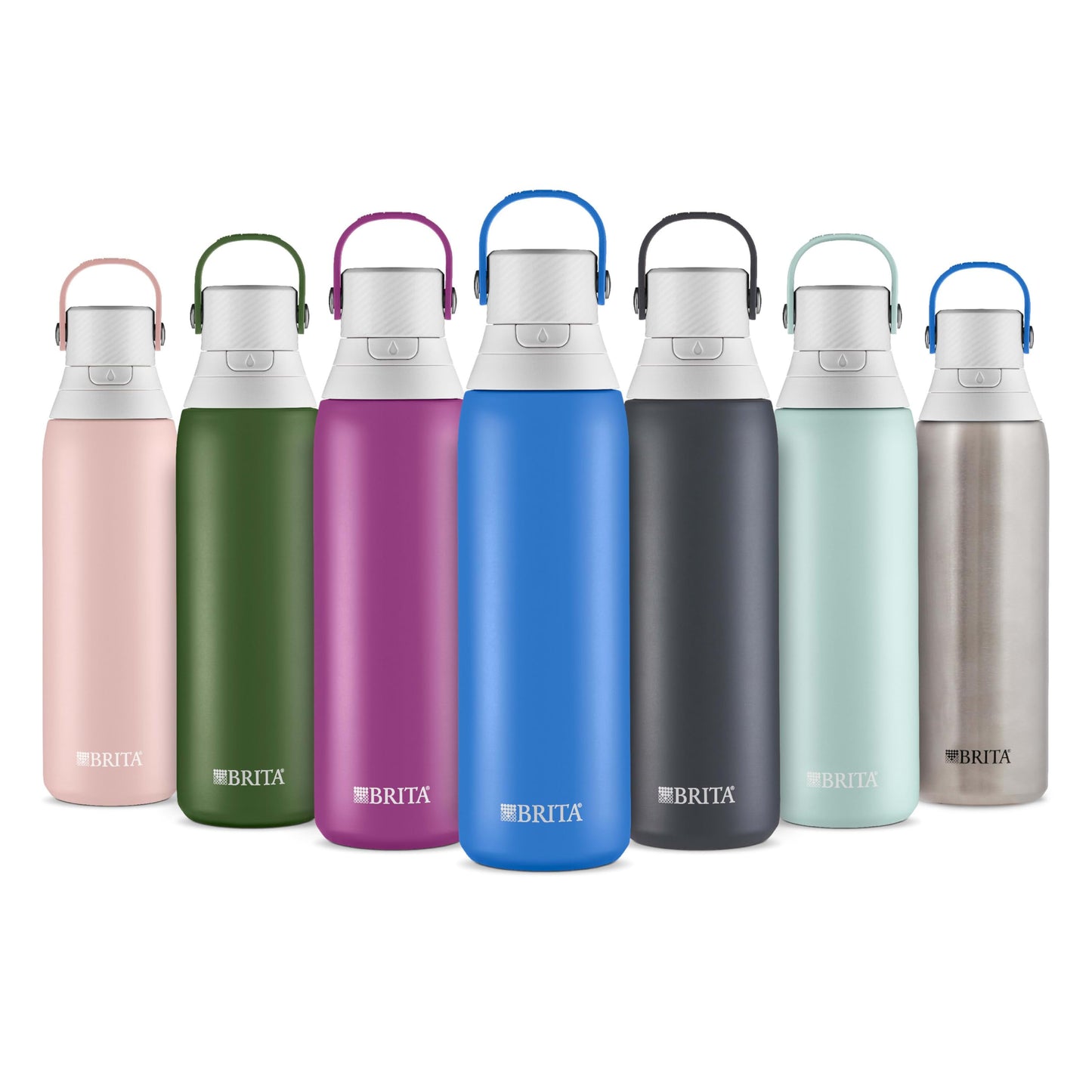 Brita Insulated Filtered Water Bottle with Straw, Reusable, Christmas Gift and Stocking Stuffer For Men and Women, Stainless Steel Metal, Carbon, 20 Ounce