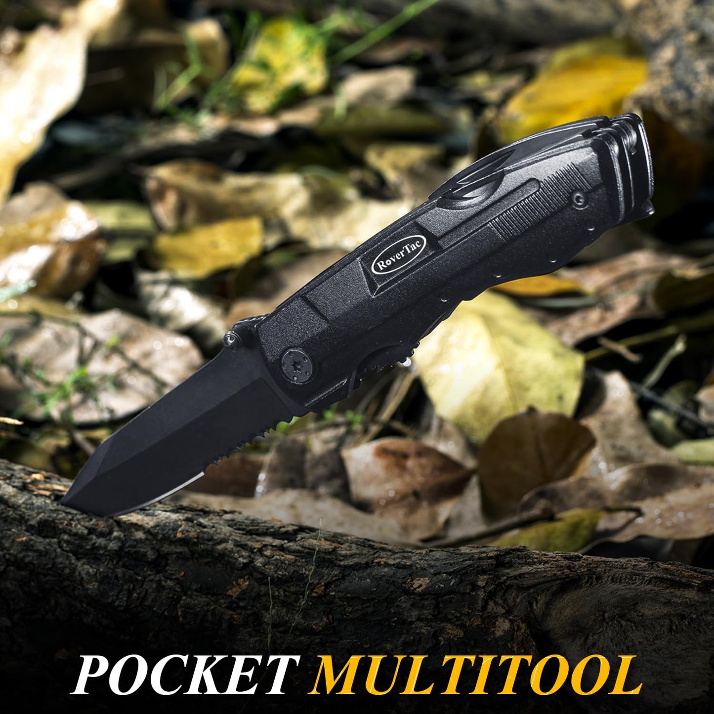 RoverTac Pocket Knife Multitool – 15-in-1 Folding Knife with Pliers, Screwdrivers & Bottle Opener – Multitool Knife with Safety Lock & Nylon Sheath for Camping, Hiking, Survival, EDC & Gifts for Men