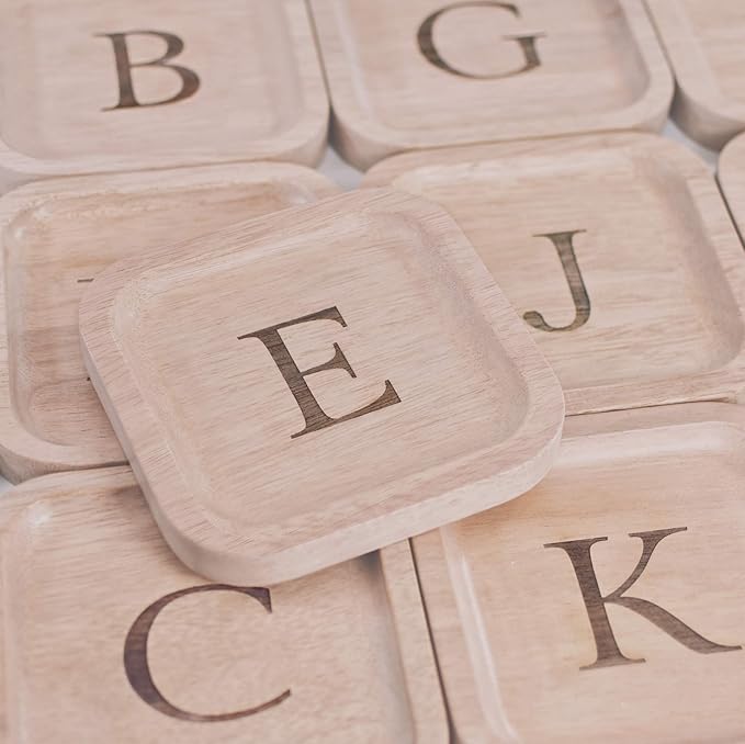 I'm Wooden Personalized Letter Catchall Valet Tray Trinket Dish Jewelry Tray Key Bowl Decorative Plate Organizing Ring Earrings Necklaces Bracelet Watch Coins Wallet Holder (6"x6" Sq Natural D)