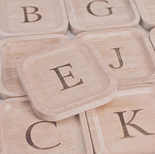 I'm Wooden Personalized Letter Catchall Valet Tray Trinket Dish Jewelry Tray Key Bowl Decorative Plate Organizing Ring Earrings Necklaces Bracelet Watch Coins Wallet Holder (6"x6" Sq Natural A)