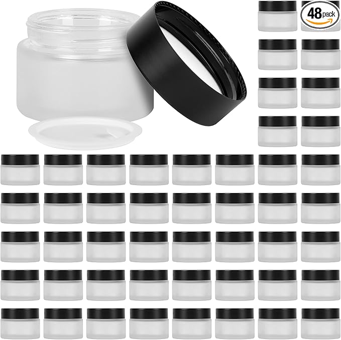 1 oz Glass Jars with Lids, Empty Cosmetic Jars, Airtight Containers with Inner Seal for Creams, Balms, Ointments, DIY Crafts, Salves (48 Pack, Clear Frosted)