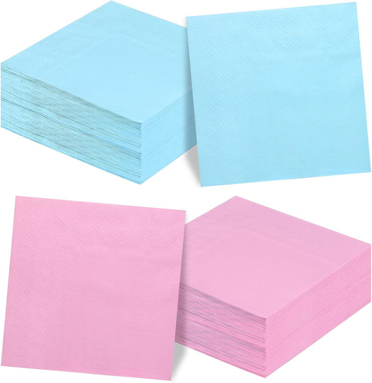 Gender Reveal Cocktail Napkins - 100Pack Blue and Pink Cocktail Napkin for Gender Reveal Party, 5Inch Disposable Beverage Napkins, Baby Shower Napkin Decorations, Boy or Girl Themed Party Supplies
