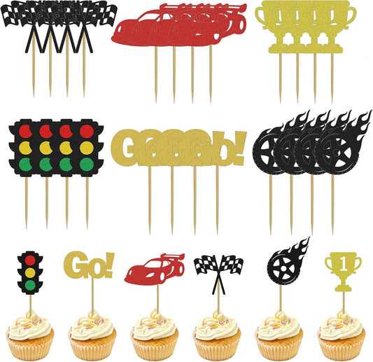 24Pcs Racing Car Cupcake Decoration,Cupcake Toppers Gifts Decorations Supplies, Fast Birthday Decorations for Man Suitable for Lively Birthday Party Events
