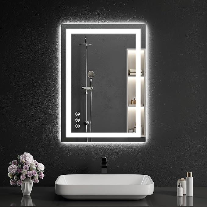 20"x28" LED Bathroom Mirror with Lights, Dimmableï¼Anti-Fogï¼Bathroom Vanity Mirror for Wall, Backlit + Front Lit, Memory Function, Shatter-Proofï¼Tempered Glass