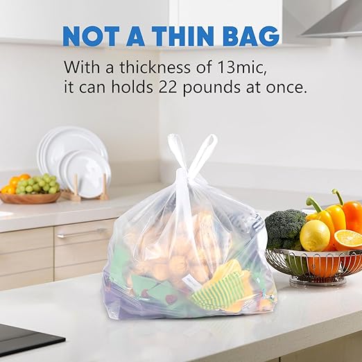 LimonLaviu Plastic Bags - 300 Pack (11.5'x 6.5" x 21') with Handles for Small Business, Restaurants, Grocery & Trash