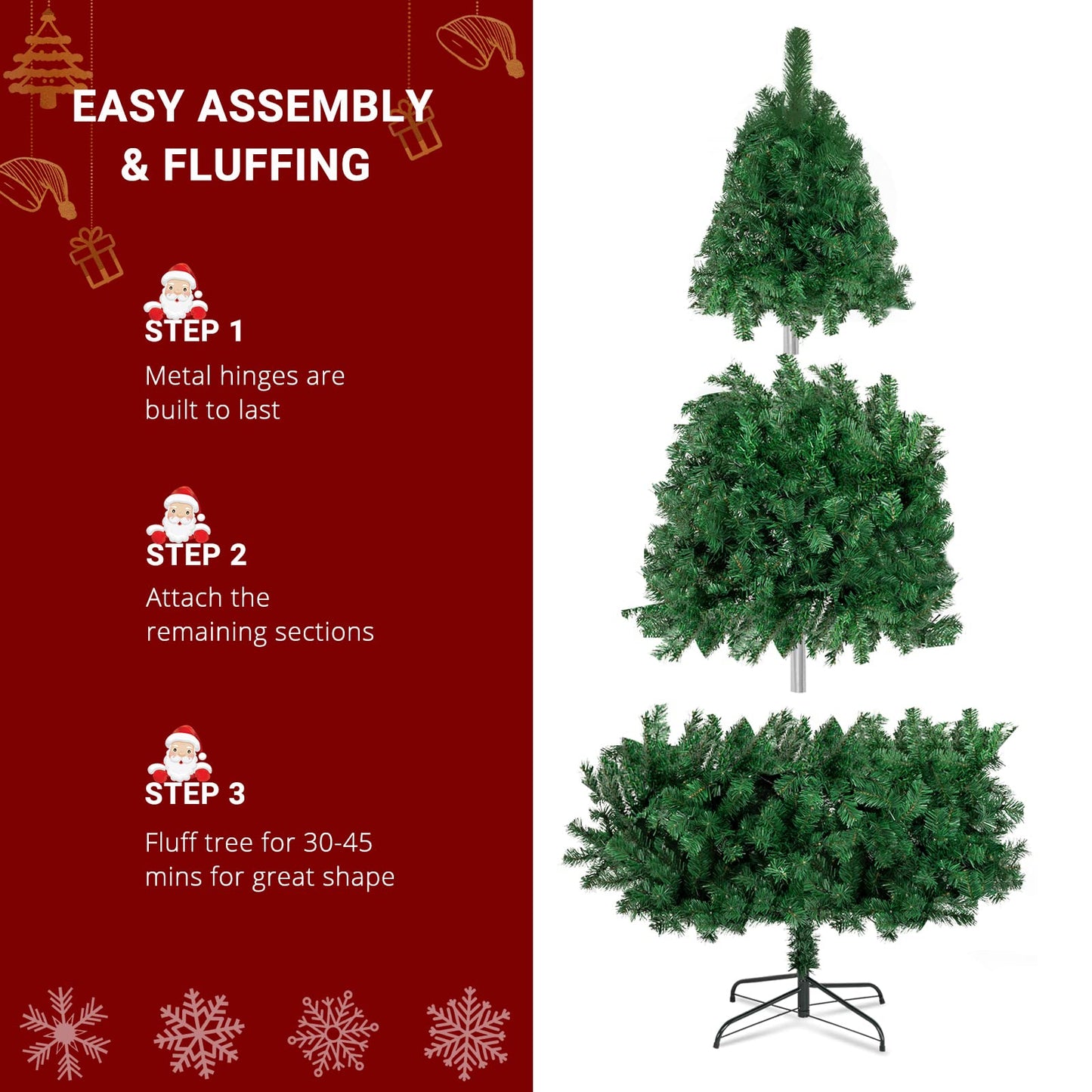 VINGLI 7ft Prelit Christmas Tree, Half Xmas Tree w/230 Warm Lights, 881 Branches Tips, Artificial Christmas Tree Perfect for Holiday, Party Unique Shape Decor