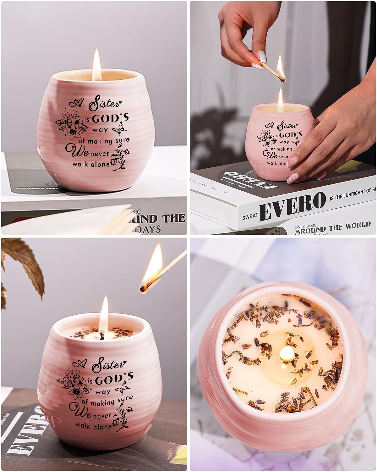 Sister Birthday Gifts, Sisters Gifts from Sister Brother, Handmade Ceramic 8oz Soy Wax Lavender Scented Candles, Sisters Candle Gift for Best Friend BFF Bestie