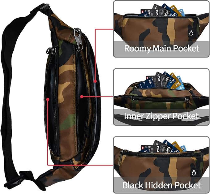 Fanny Packs for Men and Women, Waterproof Sports Waist Pack Bag for Travel Hiking Running Hands-free