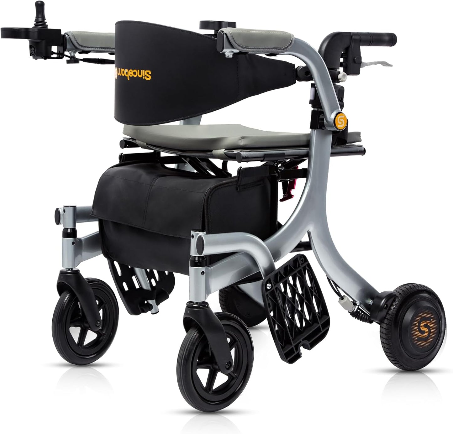 4 in 1 Electric rollator - Versatile Mobility Aid with Seat, Lightweight Foldable Transport Wheelchair & Drive Walker for Seniors, Aluminum Alloy Hertz Silver (ER-X3)