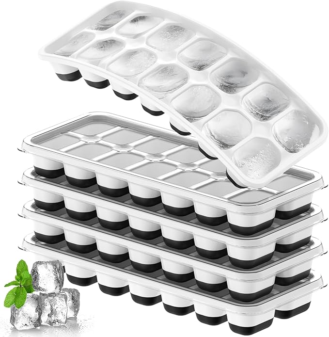 Ice Cube Tray 5 Pack, Stackable Silicone Ice Cube Trays with Lidâ Easy Release Reusable Ice Tray, BPA-Free Rectangular Ice Cube Mold Set for Cocktails, Coffee, Whiskey & Drinks- Black