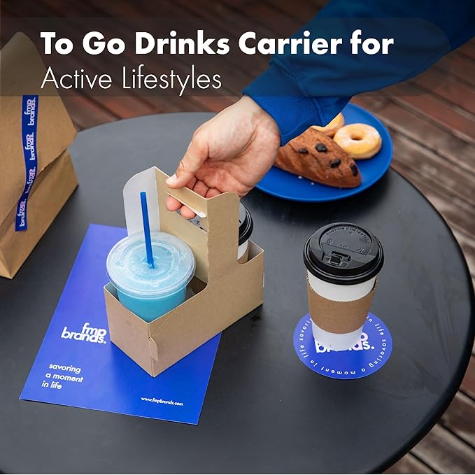FMP Brands 2 Cup Disposable Drink Carrier with Handle, 15 Pack Kraft Paperboard Handled Drink Carriers 12-30 oz to Go Coffee Cup Holder, Cup Carrier for Cold Hot Drinks, Valentine Mother's Day