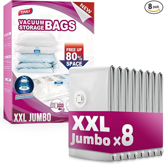 TAILI 8 Pack Vacuum Storage Bags, XXL Jumbo (47x39 Inch), Vacuum Sealed Bags for Comforter and Blankets, Bedding, Clothing, Giant Space Saver Bags for Huge Stuffed Toy