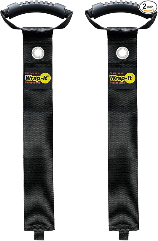 Easy-Carry Wrap-It Storage Straps - 36â (2-Pack) Black with Grommet - Heavy Duty Cord Carrying Strap Keeper and Extension Cord Organizer